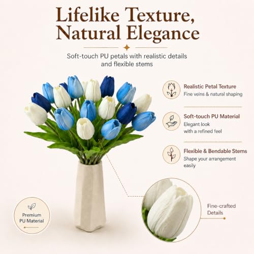 Image of Mandy's 20pcs Artificial Shades of Blue Tulips