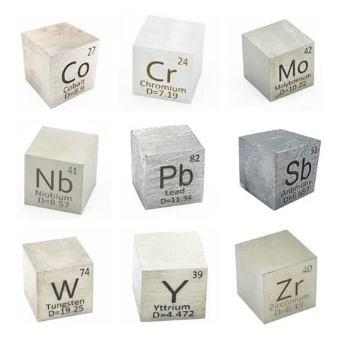 9 Density Cubes for Chemistry Study 0.39" Metal Cube with Density Weight for Periodic Table Collection and Education Co Cr Mo Nb Pb Zr W Y Pb Cover
