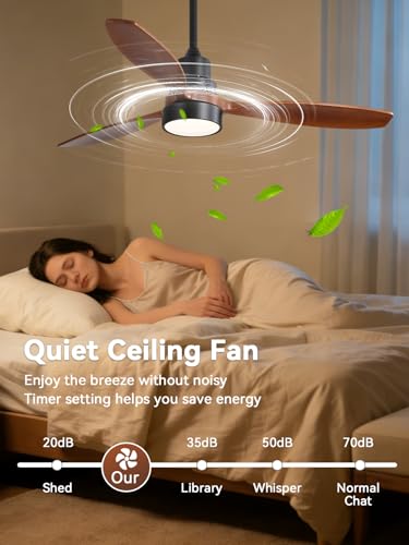 Image of Sofucor Ceiling Fan with Lights and Remote, 52 inch Modern LED Wood Ceiling Fan with Downrods, for Indoor Bedroom Living Room Outdoor Patio Porch, Reversible, Quiet and Powerful