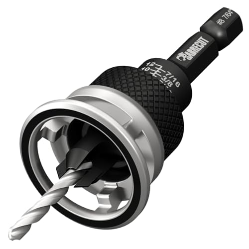 1 x SabreCut SCRCS08 - #8 TCT Countersink Adjustable Depth Stop Drill Bit - 3/8 Countersink, 2.75mm (7/64) HSS Drill Bit, Easy Spin Collar, 1/4 Hex Shank for Wood, Cement Sheet, Plastic & Abrasives