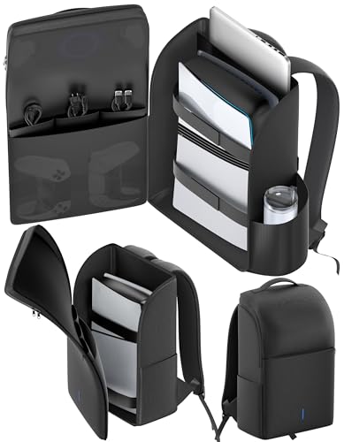 Image of Backpack for PS5 / Slim /Pro Console, Full Protection PS5 Carrying Case Travel Bag, Large Capacity PS5 Storage Bag for Dual Controllers, PS Portal, Laptop, Game Cards, Backpack with 3 Cable Pouch,Black