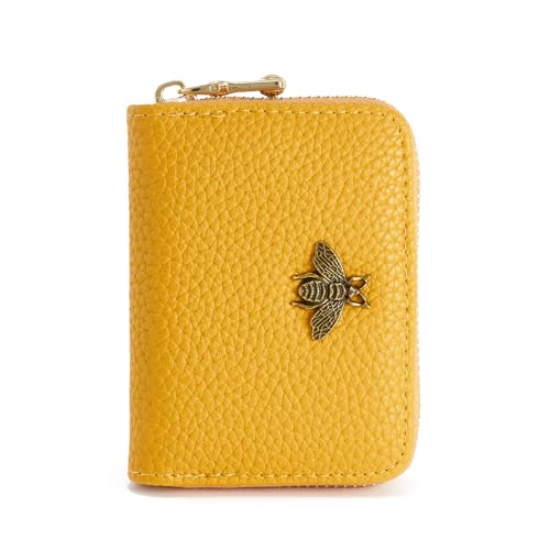 Carteira feminina pequena RFID, porta-cartões de crédito, carteira sanfonada com zíper, Amarelo, Tendência