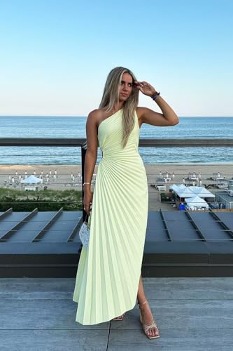 SEIM Pleated Satin Bridesmaid Dress One Shoulder Maxi Formal Evening Dresses for Women4