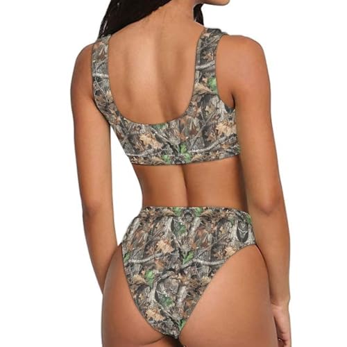 ELEQIN Women Printed Two Pieces High Waisted Cheeky Bikini Sets Low Scoop Crop Swimsuit2