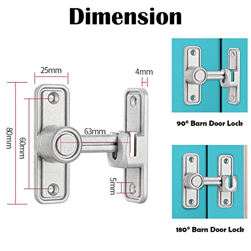 Image of Barn Door Lock Latch, 90 & 180 Degree Heavy Duty Barn Door Latch Hardware Barn Door Locks and Latches Sliding Door Lock Home Safety Gate Locks Fit for Garage, Garden, Bathroom, Cabinet(Silver)