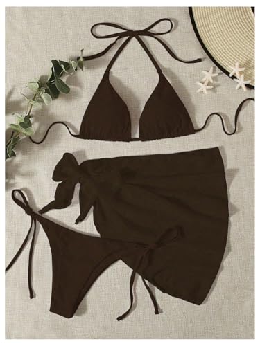 WDIRARA Women's 3 Piece Bathing Suit Triangle Bikini Swimsuit Halter with Cover Up3