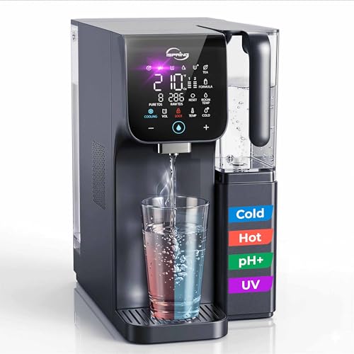 Image of iSpring RCD100UHCG UV Alkaline Hot & Cold Countertop Reverse Osmosis Water Filter Dispenser with Mineral & LED UV Filter, 9 Temp Options (50-210F), 6 Volumes, TDS & Filter Life Monitor