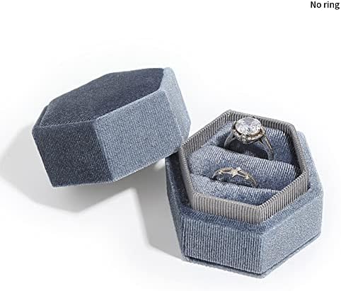 POHOVE Dual Slot Ceremony Wedding Jewelry Display Ring Box Birthday Square Hexagonal(Grey)
