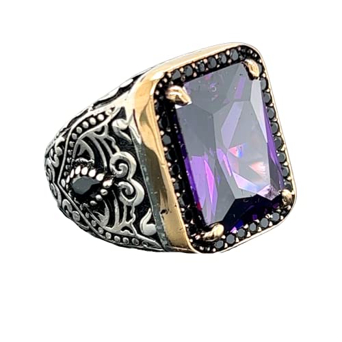 Mens Silver Amethyst Ring, Amethyst Stone Ring, Mens Handmade Ring, Turkish Handmade Silver Ring, 925K Sterling Silver Ring,Gift For Him #TOP20