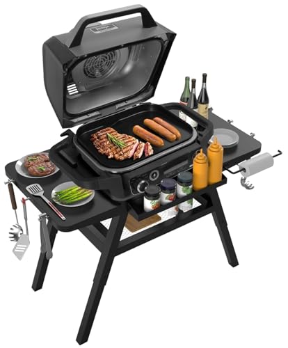 Image of Grill Stand for Ninja Woodfire Outdoor Grills, Portable Adjustable Grill Cart Table for Ninja XSKUNSTAND OG700 OG800 OG900 OO101 Series & Stand for MO201 Artisan Pizza Oven Accessories with Shelves