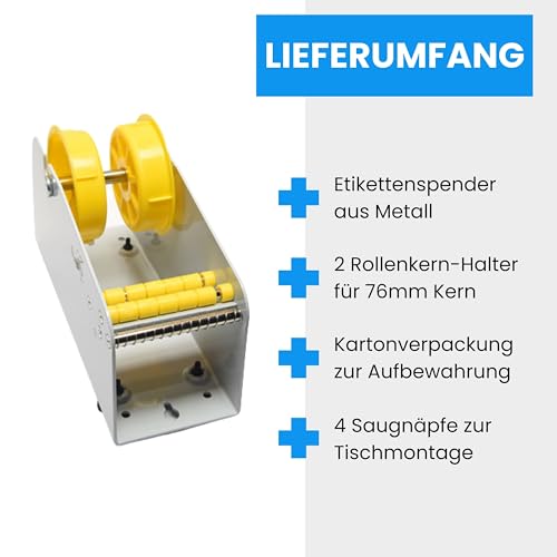 CUNU - Etikettenspender manuell für max. 77mm breite Etikettenrollen für Tisch- und Wandmontage - Spender für Etiketten, Label und Rollenetiketten für die manuelle Handentnahme inkl. Rollenkern-Halter