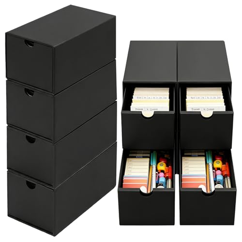8Packs 3x5 Index Card Box,Index Card Organizer Box with Lid,Hold 8000 Cards,Black Recipe Holder for 3''x5'' Notecard Recipe Flashcard Card
