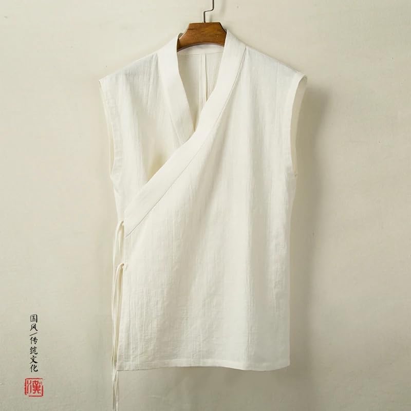 Summer Chinese Traditional Clothing Hanfu Vest Men Linen Cotton Sleeveless Top Men's Tang Suit Kimono Cardigan4