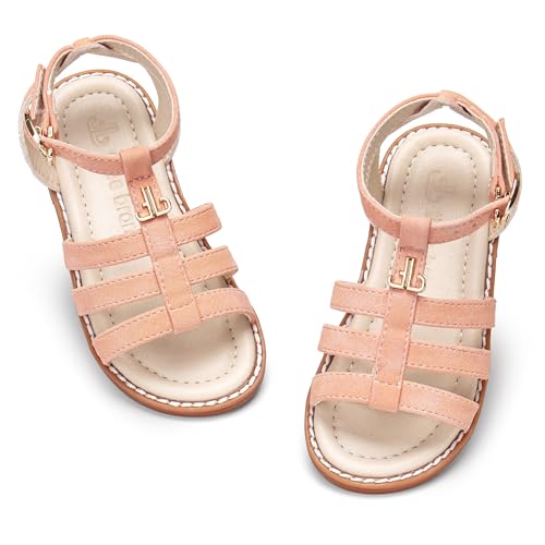 Image of Girls Gladiator Sandals with Adjustable Buckle Comfy Ankle Strappy Flat Shoes