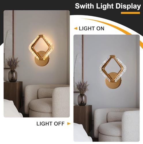 Image of Groeien Pack of 2 | 10W | 3 Color Modern LED Diamond Shape Crystal Wall Sconce Gold Wall Light for Bedroom Living Room Corridor Lighting Fixtures Wall Mount(Diamond Crystal-Golden, 2)