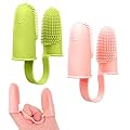 Dog Brush, Dog Cat Toothbrush, Dog Dual Finger Toothbrush, Dog Teeth Cleaning Products Puppy Accessories Dental Cleaning Care-Yellow Green+Pink