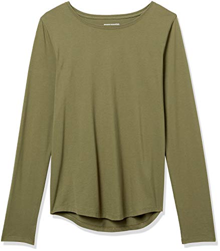 Amazon Essentials Women's Classic-Fit 100% Cotton Long-Sleeve Crewneck T-Shirt, Olive, Large