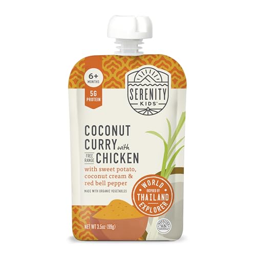 Image of Serenity Kids Chicken Baby Food Pouches, No Added Sugar, 3.5 Oz, 12 Pack | 5g Protein per Pouch, No Added Sugar, Thai Coconut Curry Chicken, Baby Essentials, Baby Snacks, Toddler Food, Infant Puree