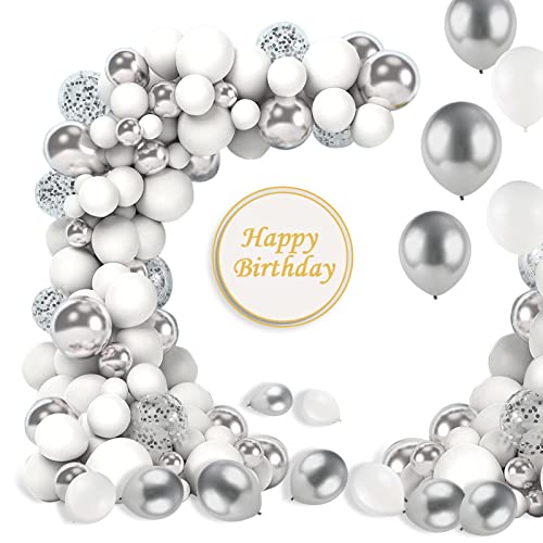 Arche Ballon Blanc et Argent Comius Sharp 102 Pièces Kit de Guirlande Ballons Anniversaire Argent, Pour La décoration de Fêtes D'anniversaire, De Mariage, De Remise De Diplômes Et De Demandes