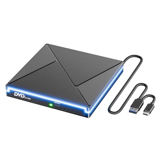 Lecteur CD/DVD Externe pour PC, USB 3.0 et USB-C Graveur DVD Externe avec RGB, Portable CD/DVD -/+RW Drive, Mince DVD Player Transmission Rapide Câble USB Intégrée pour Windows/MacOS/Laptop/Desktops