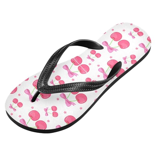 Burbuja Cute Cherries with Pink Bows Flip Flops for Women Men, Soft Thong Sandals Rubber Slippers for Pool Beach Essentials2