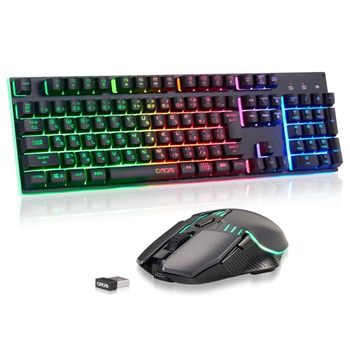 CHONCHOW ワイヤレス ゲーミングキーボードマウスセット 光る 無線 キーボード 日本語配列 充電 26キー防衝突 gaming keyboard 4段階DPI マウス 無線 ps4/ps5対応 ゲーミングキーボード ワイヤレス PC/Windows