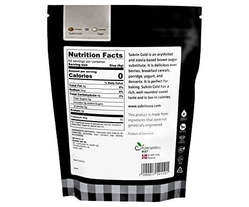 Sukrin Gold - Natural Brown 1:1 Sugar Substitute With Erythritol And Stevia, Zero Calorie Sweetener For Keto And Low Carb Diets, Vegetarian, Baking, Non Gmo, 1.1 Lb Bag (1 Pack) #TOP1