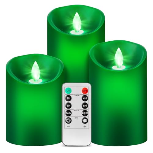 Velas de llama verde LED regulables con mando a distancia y temporizador