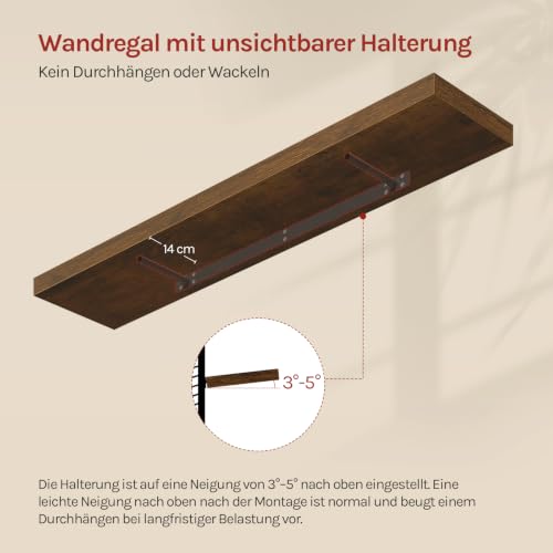 WOLTU Wandregal, Schweberegal Vintage Braun, 110x22.9x3.8cm, MDF 1er – Ansicht 4