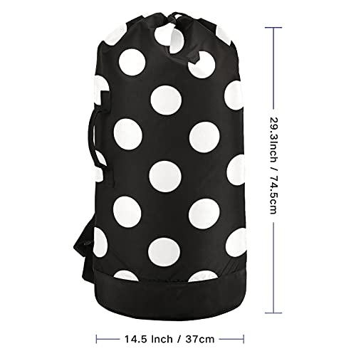 Xigua Polka Dot Laundry Bag Backpack With Shoulder Straps, Portable Clothes Hamper Backpack With Drawstring Closure For College, Travel, Laundromat, Apartment #TOP2