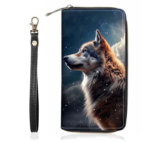 BWOOLL Wolf Print Wallet for Women Large Capacity Wallet Credit Card Holder PU Leather Zipper Clutch Purse Phone Wallet