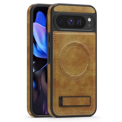 Lunivop for Google Pixel 10 Pro XL Case PU Leather [Compatible with Magsafe Wireless Charging] Magnetic Cover Stand Funda para Google Pixel 10 Pro XL 6.8 '' 2025 Rugged Best Phone Cases Brown
