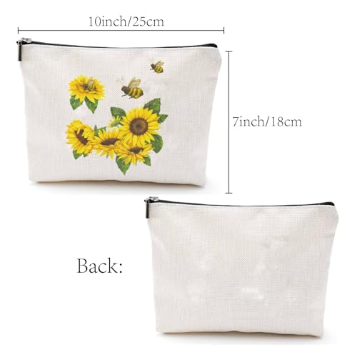 CREATCABIN Sunflower Canvas Makeup Bags Cosmetic Bag Multi Purpose Pen Case with Metal Zipper Bee Large Toiletry Travel Bag Purse Pouches for Her Friends Sister Women DIY Craft School 10 x 7Inch - Image 2