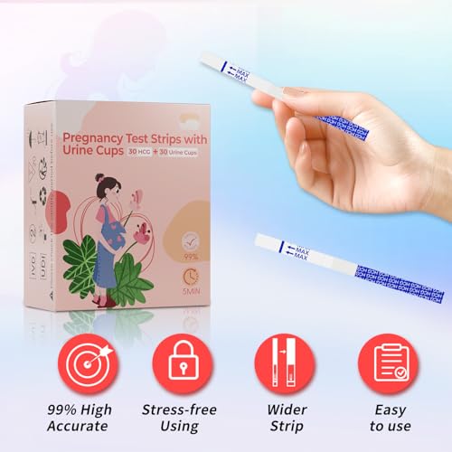 Image of Pregnancy Test Strips Kit with Cup:30HCG + 30 Urine Cups Set HCG Detection Home Pregnancy Test, Extra-Wide 5mm HCG Pregnancy Strip Test Kit,Over 99% Accuracy, Individually Wrapped