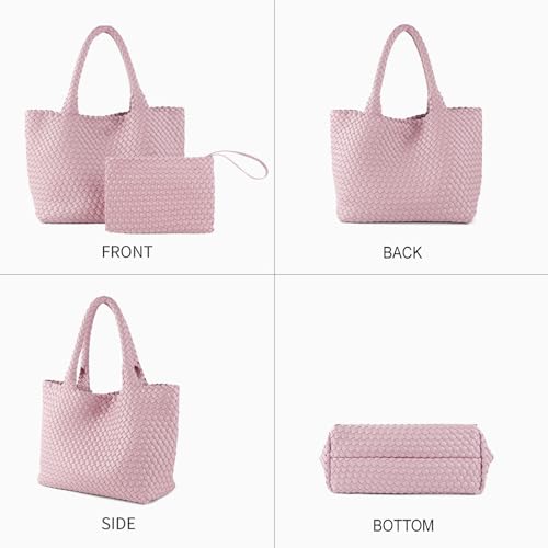 Image of Woven Tote Bag for Women Vegan Leather Handwoven Bags with Small Purse