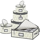 VERONLY Caja de almacenamiento para copas de vino con divisores (paquete de 5 recipientes de almacenamiento de porcelana (beige)