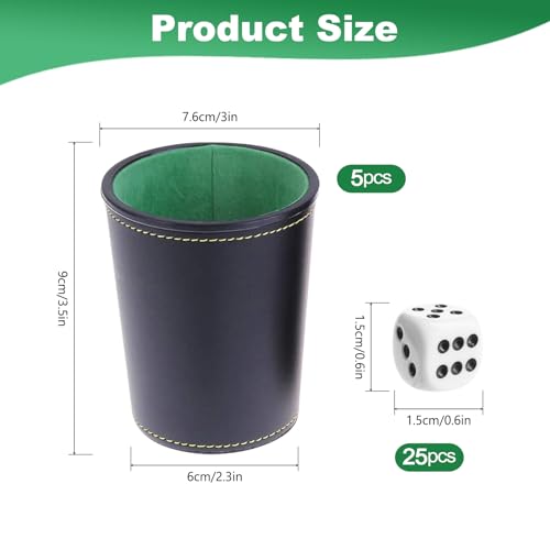 JurciCat 5 Würfelbecher Leder Set Inkl 5 Würfelbecher Leder und 25 Würfeln kniffelbecher Leder Knobelbecher Für Reisespiele Erwachsene