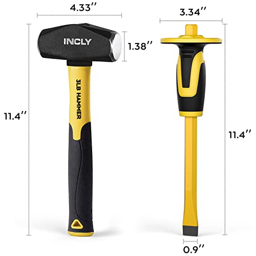 image for INCLY 4 PCS Geology Rock Pick Equipment Kit, 3lb Sledge Hammer 12