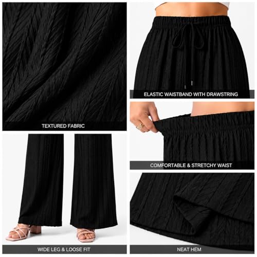 Image of Ebifin Women Pleated Palazzo Pants, Elastic Waist, Free Size, Casual Summer Wide Leg Trousers, Flowy Lightweight Lounge Pants for Travel, Vacation