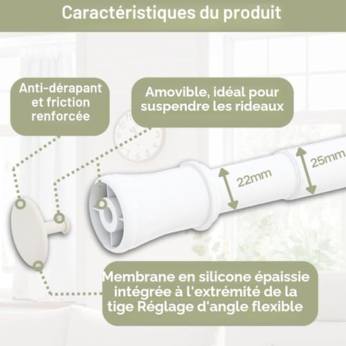 Tringle à rideaux sans perçage extensible 69-90 cm pour cloison