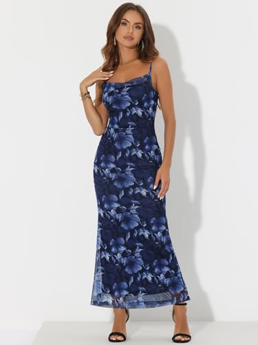 Image of Allegra K Women Wedding Guest Mesh Floral Spaghetti Strap Dress