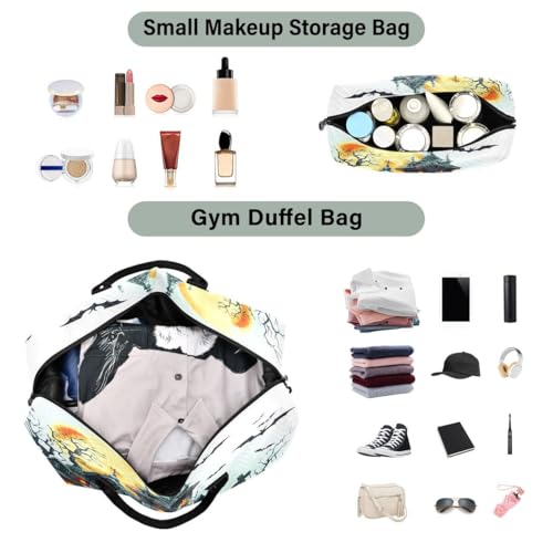 Halloween House Bat Moon Colored Travel Duffle Bag Gym Bag Weekender Bags with Toiletry Bag Travel Trip Tote Bag4