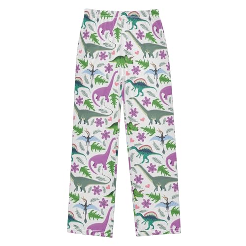 Tropical Dinosaur Floral Boys Long Pants Soft Trousers Elastic Waist Kids Lounge Bottoms with Pockets S-XL