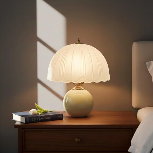 Coollamp LED Pilzlampe 3 Farbtemperaturen - Nachttischlampe 3000K/4500K/6000K Warmweiß Neutralweiß Kaltweiß, Keramik Mushroom Tischlampe für Vintage Mid Century Modern Schlafzimmer