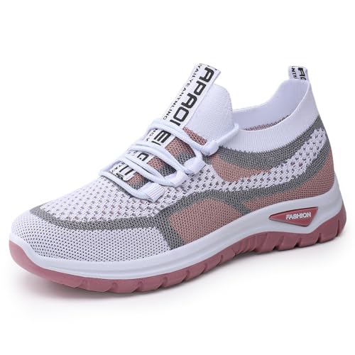 Zapatillas de deporte para mujer, ligeras, con plataforma, para correr, de malla, transpirables, con amortiguación de aire, de ajuste ancho, zapatillas de tenis descalzas, perfectas para fitness y