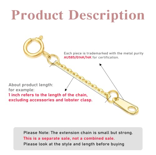 Image of 10k 14k Real Gold 1 inch /1.5 inch /2 inch /2.5 inch /3 inch /4 inch /5 inch Necklace Extender, Necklace Bracelet Extender Chain, Durable Gold Extender Chain, Adjustable Extension Chain for Necklace Bracelet Anklet