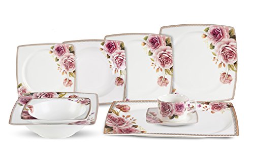 Lorenzo 30 Piece Elegant Bone China Service for 4 Loretta Dinnerware Sets, Multicolor
