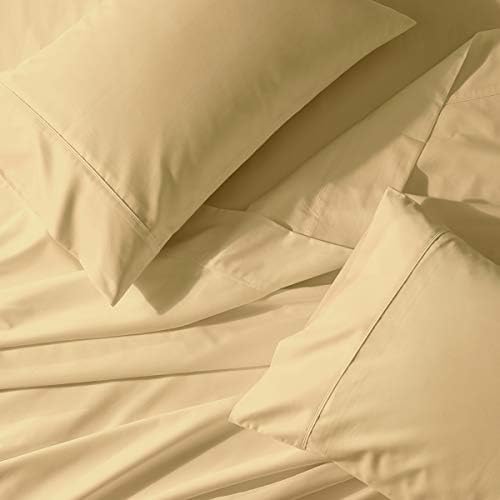 Solid Gold King Pillowcases, Crispy Soft Cotton Percale Set of 2 Pillow Cases