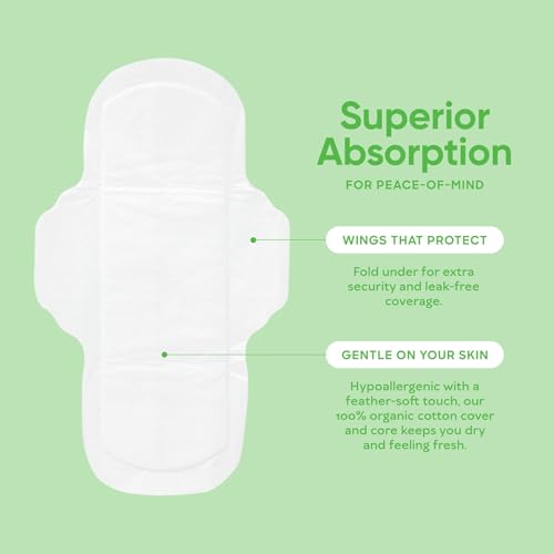 Image of Oi | Organic Initiative - Ultra-Thin Pads with Wings | 100% Certified Organic Cotton, Unscented | Leak Free, Biodegradable | Non-GMO, Toxin Free (Regular, 54, Count)