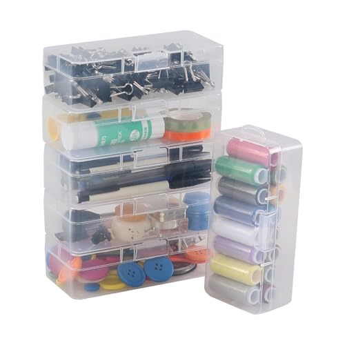 Image of 6-Pack Medium Clear Plastic Storage Containers with Latching Lid, Art Craft Supply Organizer Box, 6.49 inch x 3.03 inch x 1.8 inch